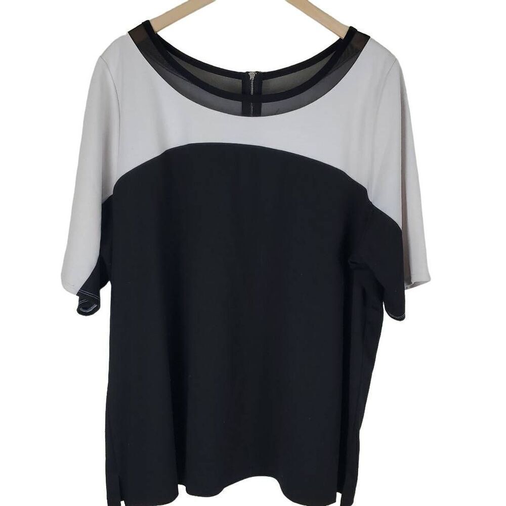 Lane Bryant Black & White Top. Sheer White Yolk with Black trim. Size 22/24